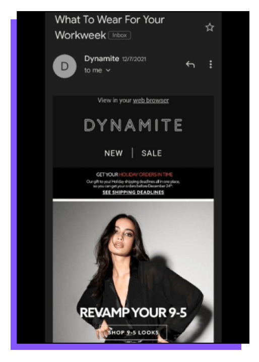 Ecommerce Personalization Strategy - Dynamite 9 to 5 Email Campaign