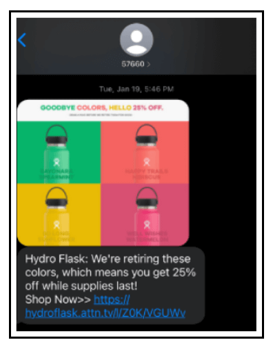 SMS Marketing Campaign Example - Hydro Flask FOMO Campaign