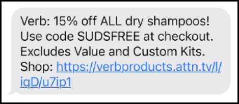 SMS Marketing Campaign Example - Verb Shampoo Campaign