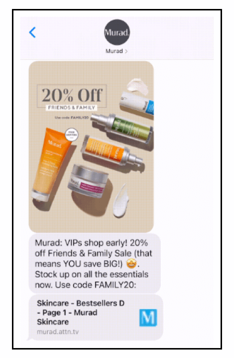 SMS Marketing Campaign Example - Murad VIP Sale