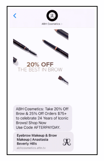 SMS Marketing Campaign Example - ABH Cosmetics 24 Years Celebration Sale