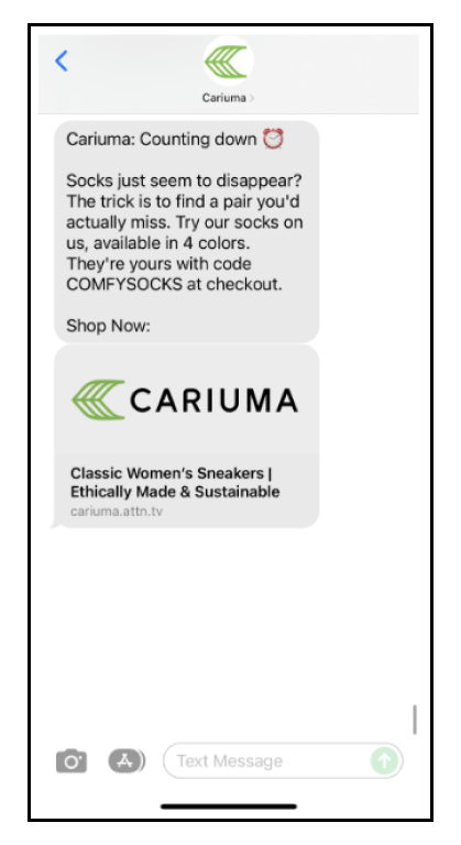 SMS Marketing Campaign Example - Cariuma FOMO SMS Campaign