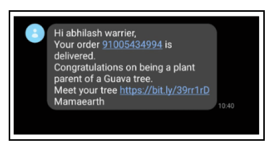 SMS Marketing Campaign Example - Mamaearth Plant Tree Campaign