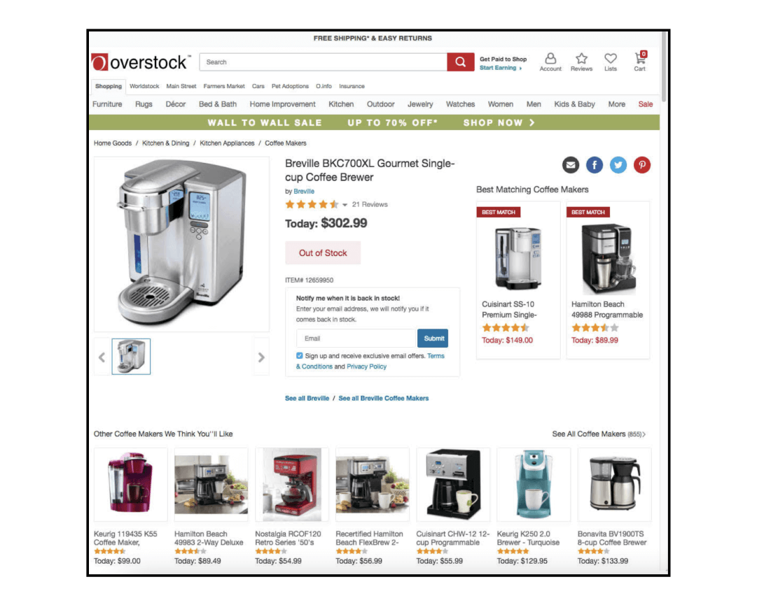 Improve Ecommerce Customer Experience - Overstock Out of Stock Product