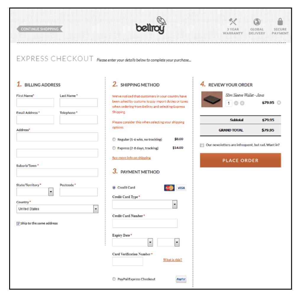 Improve Ecommerce Customer Experience - Bellroy Express Checkout