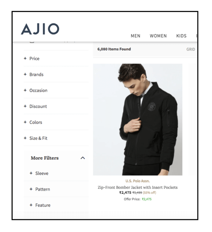 Improve Ecommerce Customer Experience - Ajio Filters