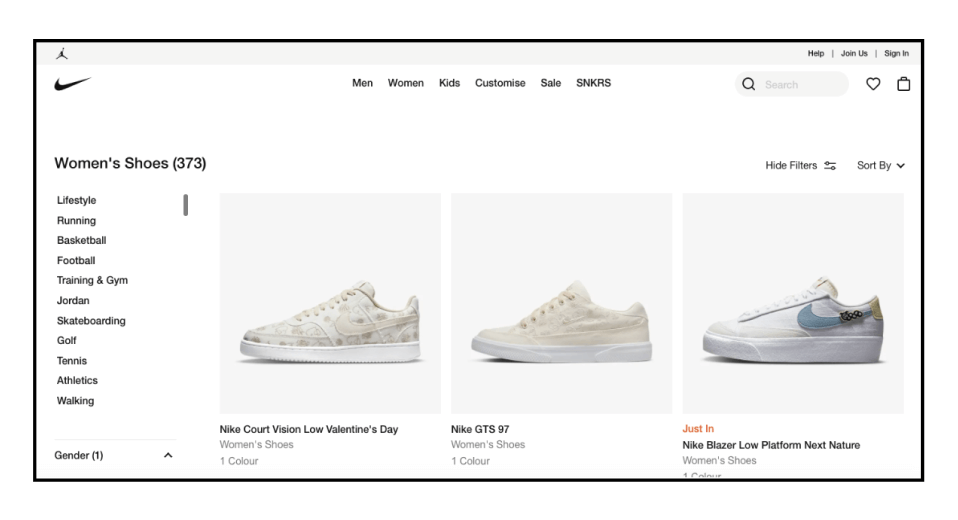 Improve Ecommerce Customer Experience - Nike Categorization