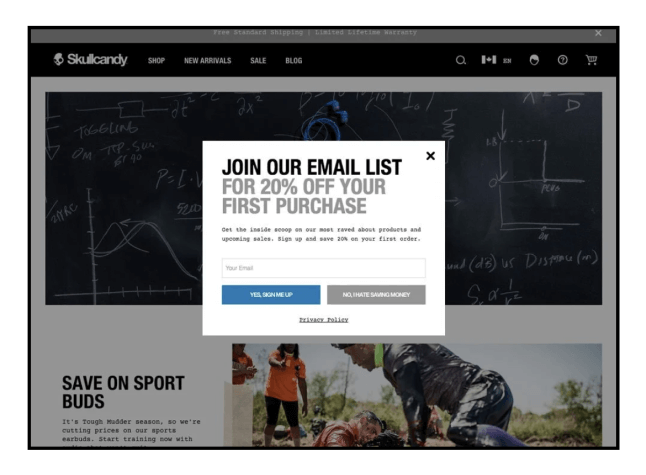 Improve Ecommerce Customer Experience - Skullcandy Exit Intent Popup