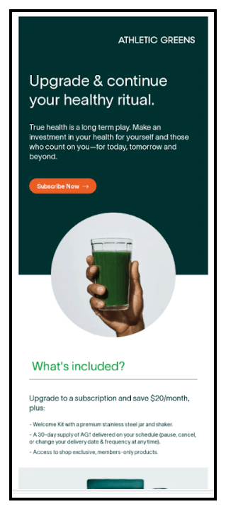 Killer Email Campaign Examples - Cross-sell and up-sell email campaigns from Athletic Greens
