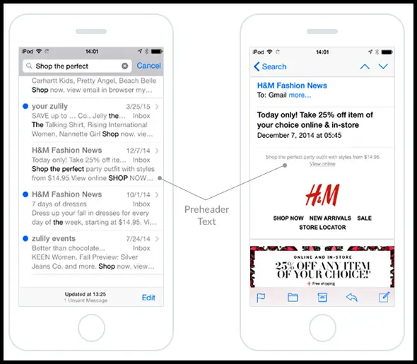 Tips to Increase Email Open Rate - H&M Optimize their Preheader Text