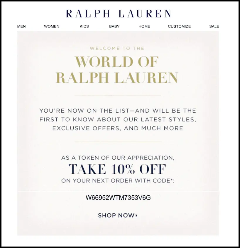 Tips to Increase Email Open Rate - Set up Welcome Series Email Like Ralph Lauren