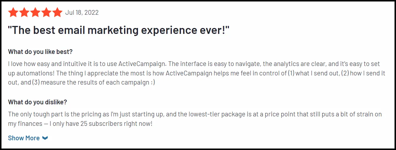 ActiveCampaign's Popular Review