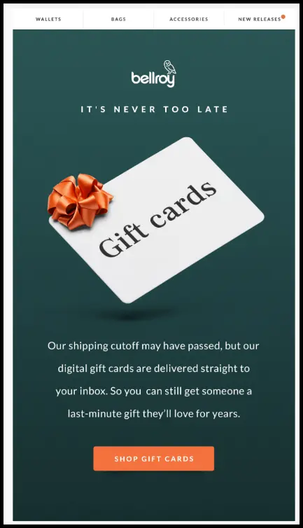 Inspiring Christmas Email example From Bellroy