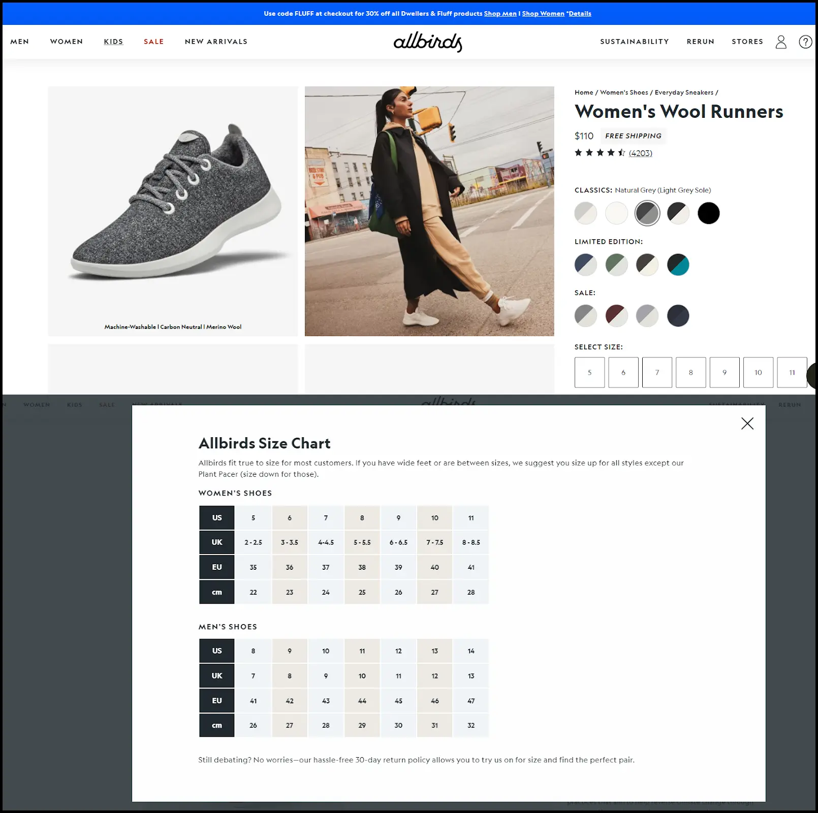 Strategies for reducing Ecommerce returns - Show Detailed Size Information Like Allbirds