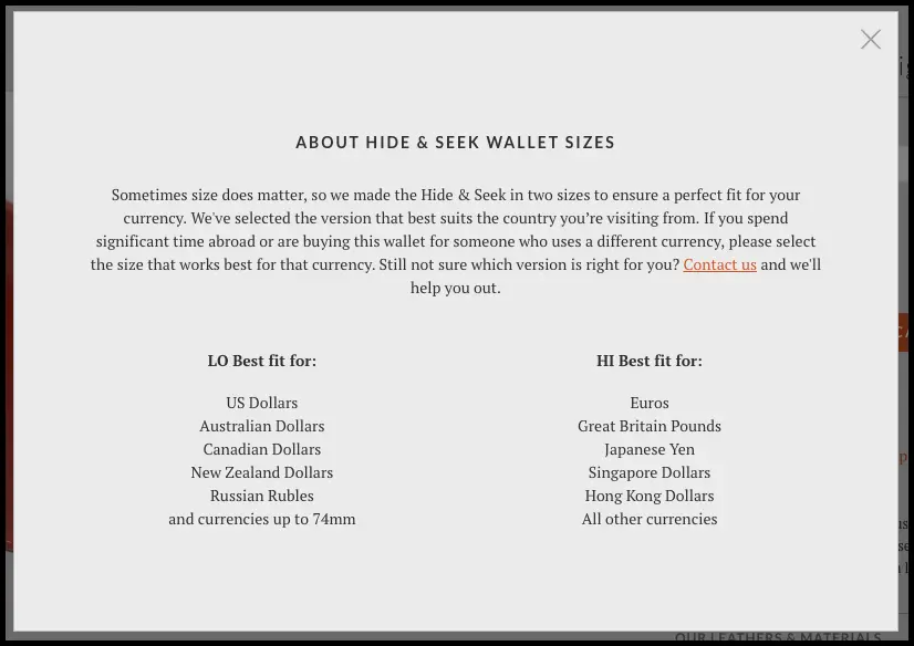 Bellroy Helps visitors make better decisions with detailed product specifications