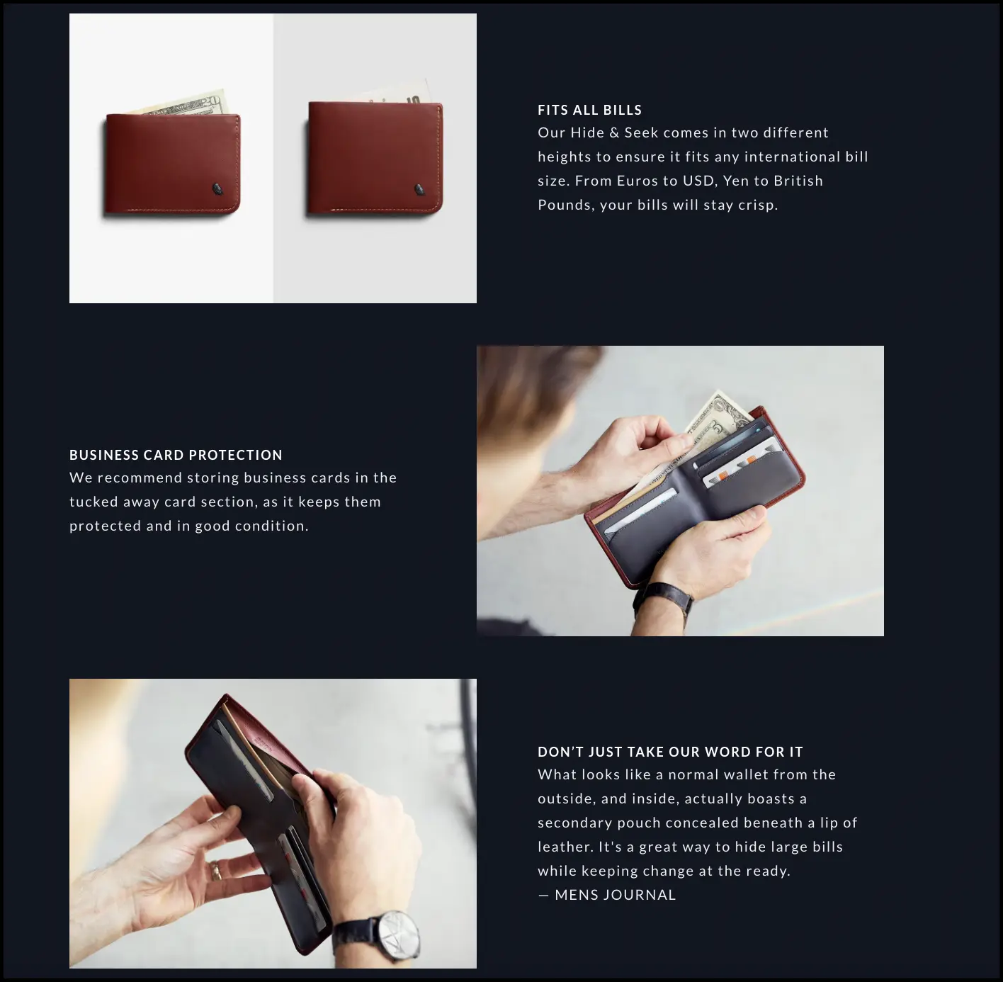 Bellroy Helps visitors make better decisions with detailed product specifications