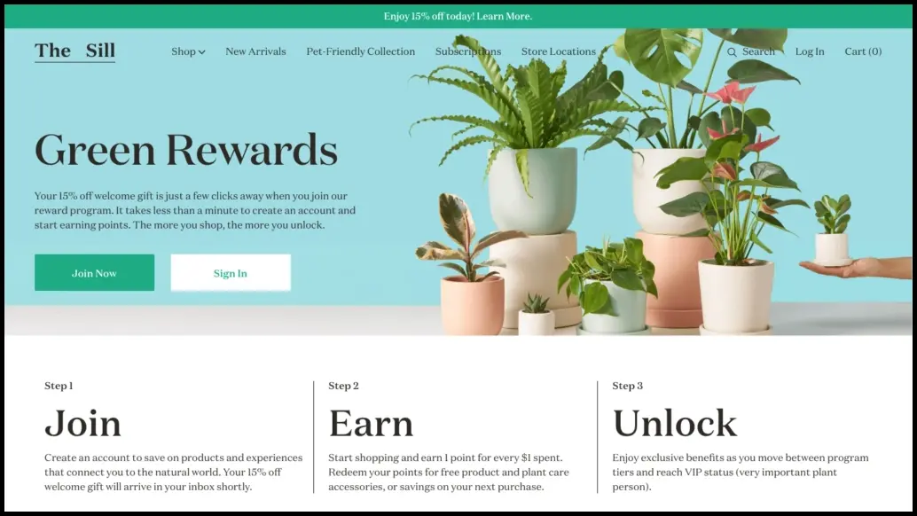 The Sill's loyalty program called “Green Rewards” at Conversion Stage