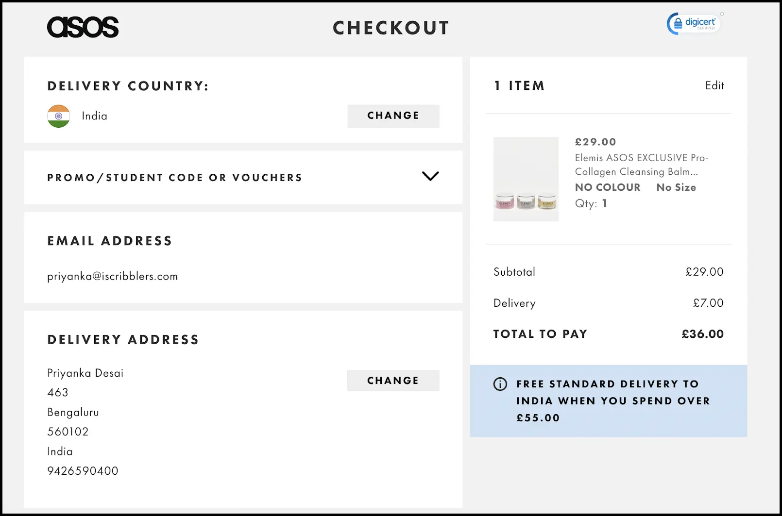 ASOS's checkout page