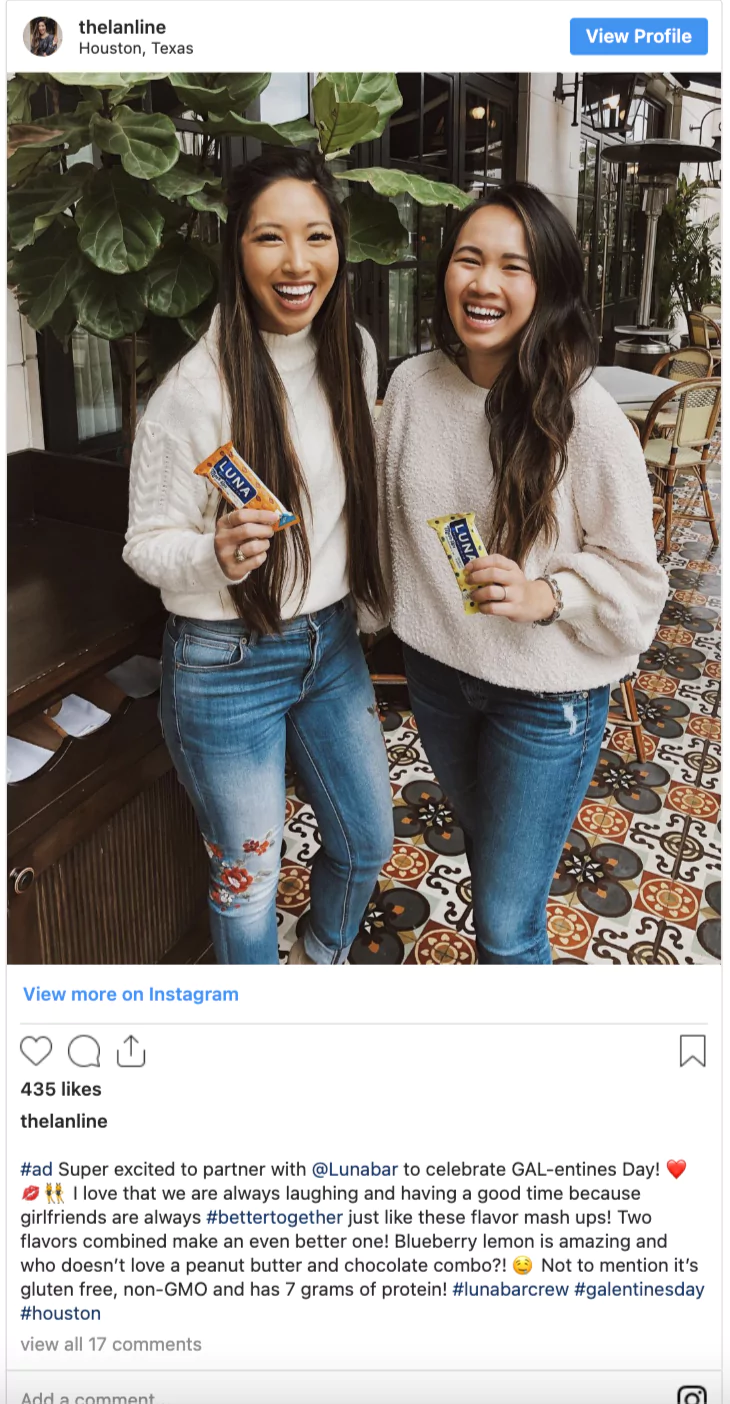 Valentine's Day Marketing Ideas - Partner With Influencers Like Luna Bar