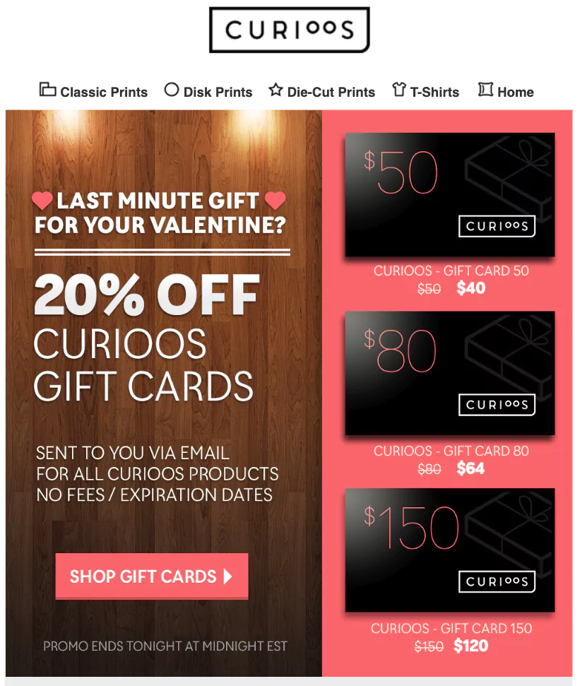 Valentine's Day Marketing Ideas - Send Gift Cards Like Curioos