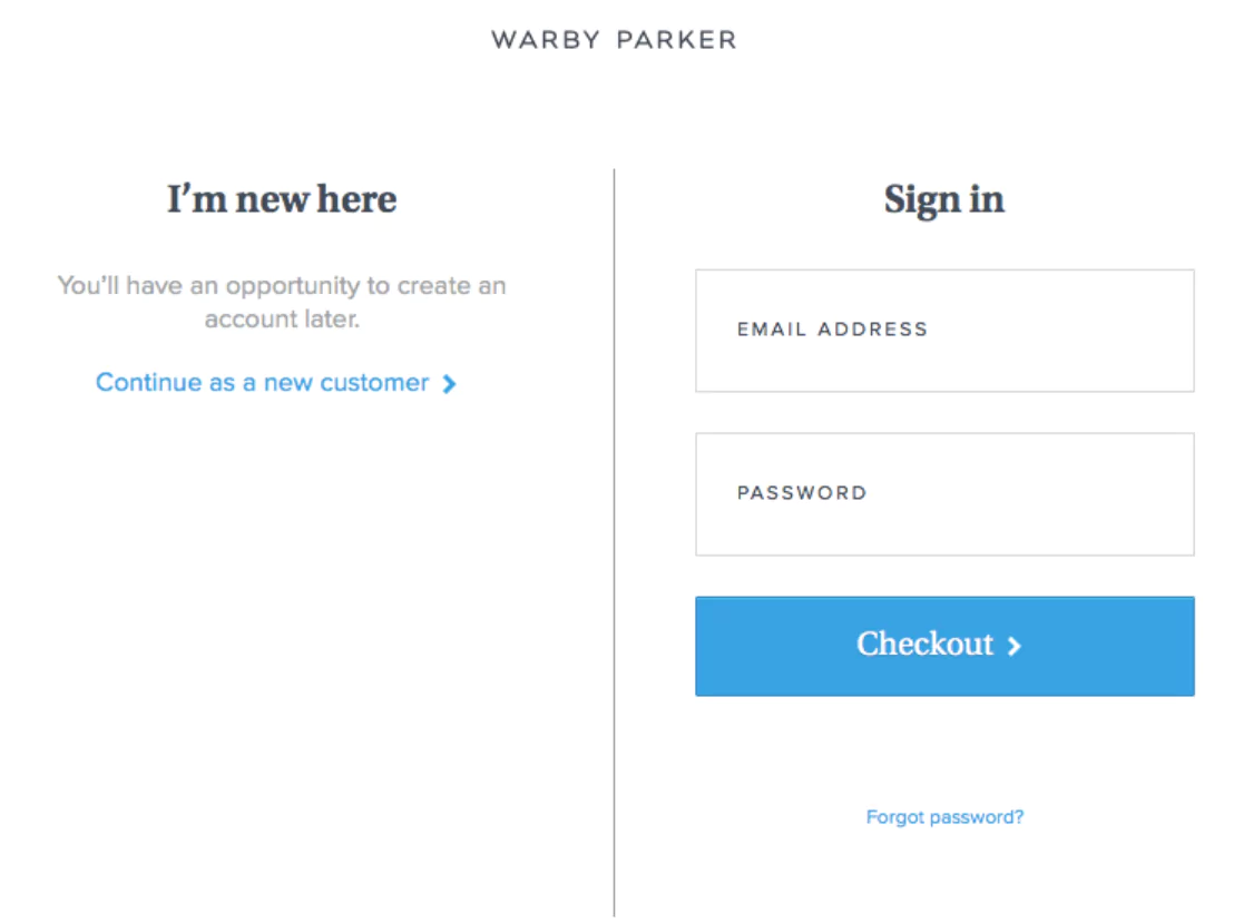 AB test checkout process Example Warby Parker