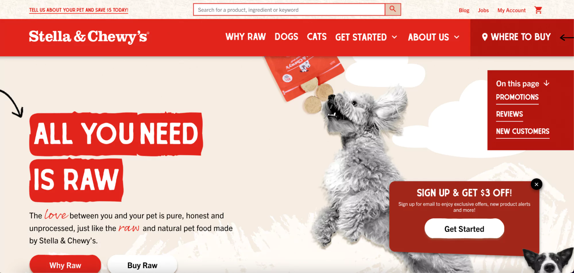  Stella & Chewy’s Ecommerce website has a blog visible right on its homepage