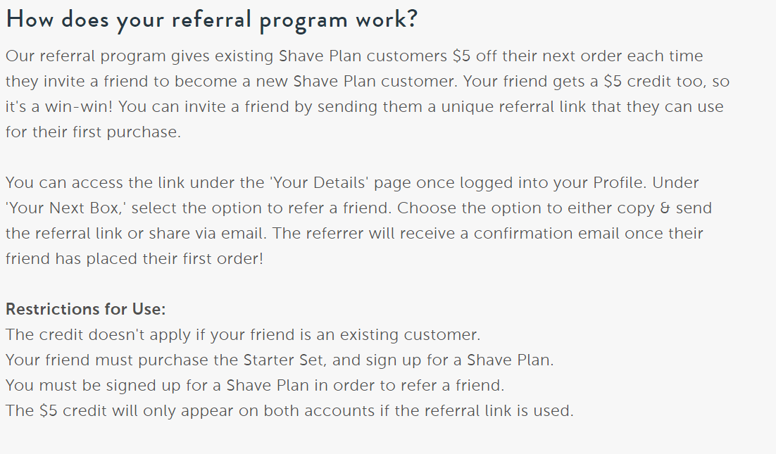 Examples of Customer Retention Campaigns - Referral Program Like Harry's