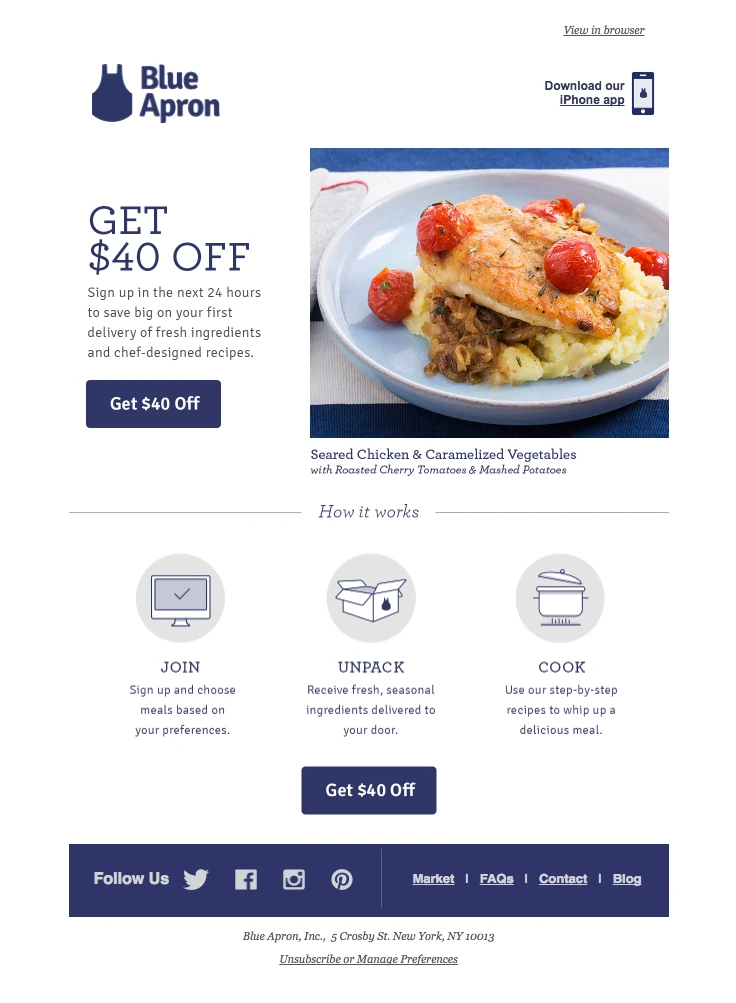 Cart Abandonment Email Examples - Blue Apron