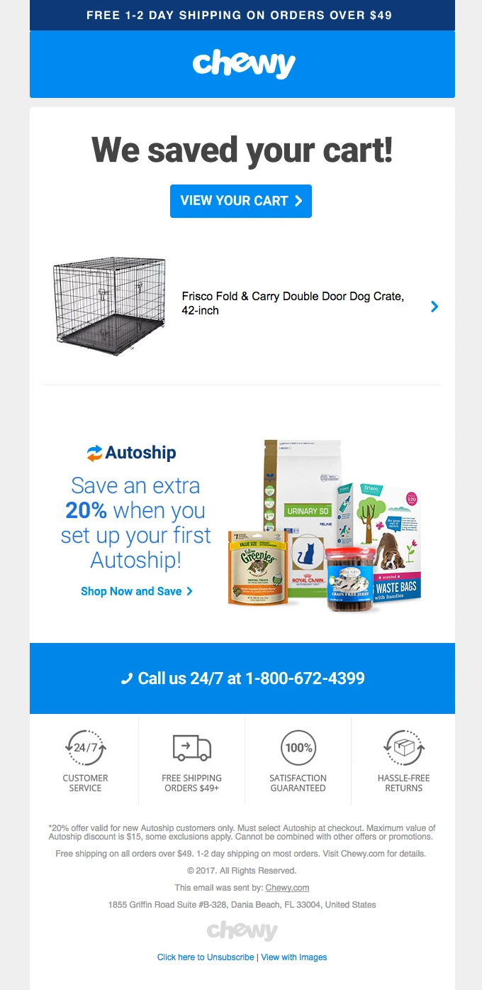 Cart Abandonment Email Examples - Chewy