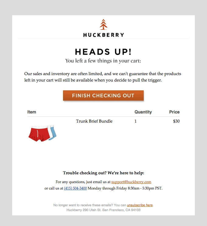 Browse abandonment email example - Huckberry