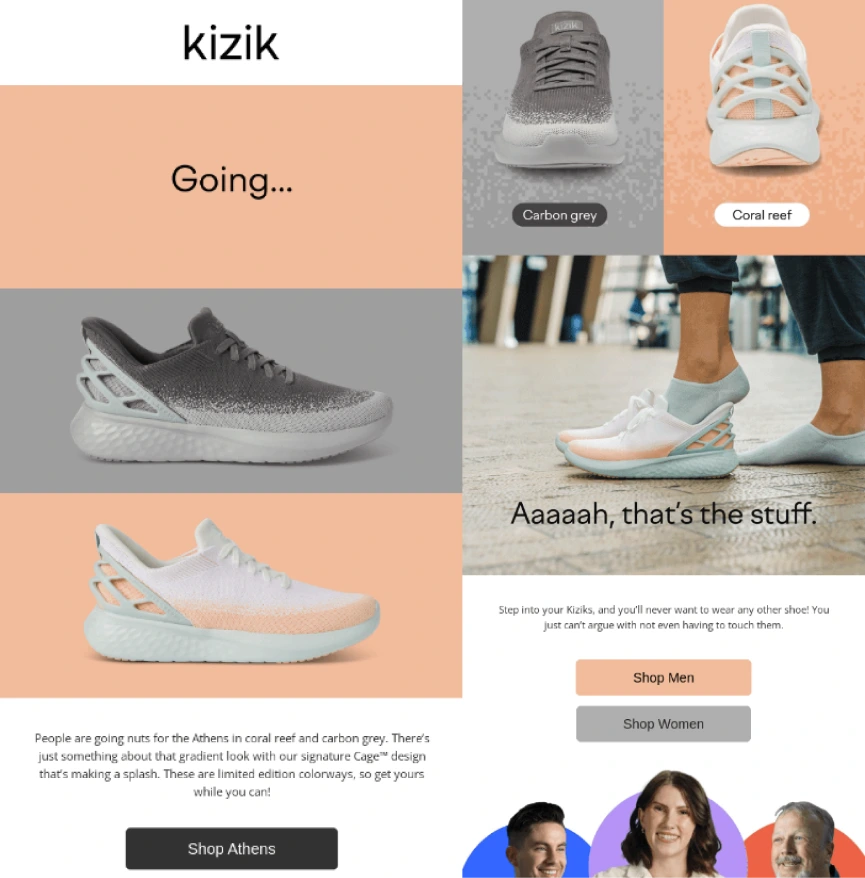 Browse abandoned email from a footwear brand, Kizik.