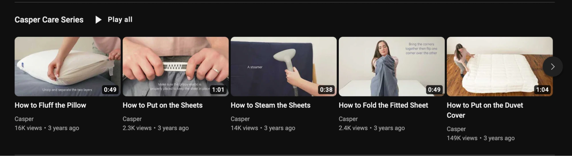 Casper's YouTube Ecommerce marketing tutorials 