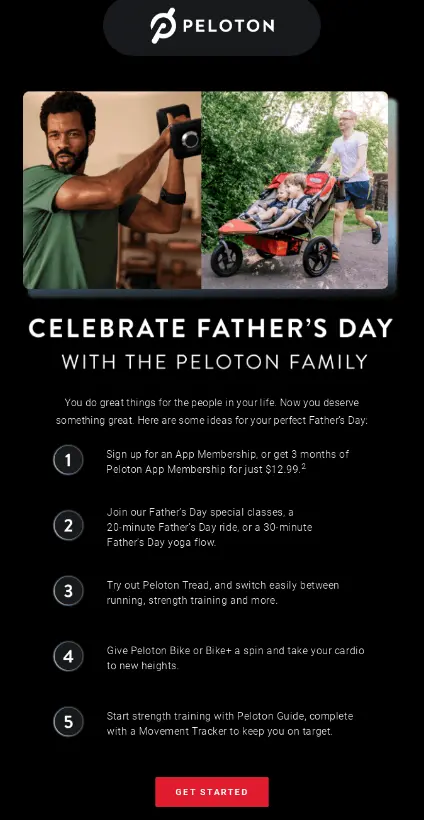 Father's Day Email Examples - Peloton