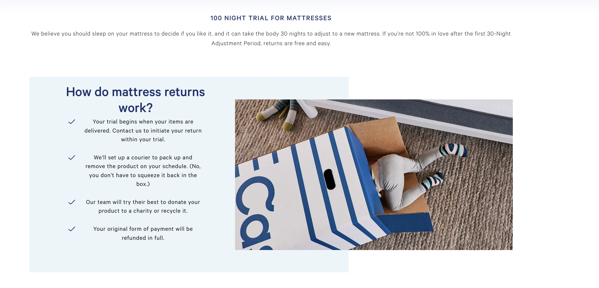 Ecommerce trends - Flexible Trial and return policies brand like Casper