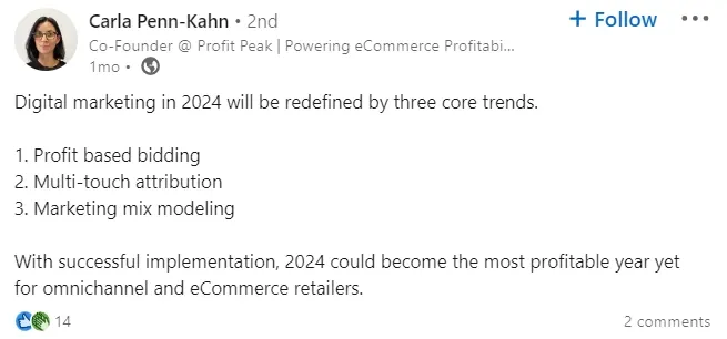 Carla Penn-Kahn explains three essential trends to achieve profitability in 2024