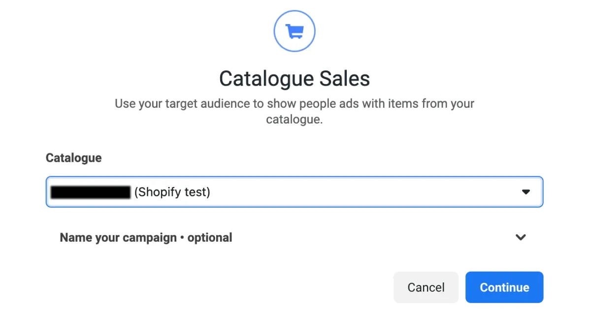 Linking the campaign with the product catalog on Facebook