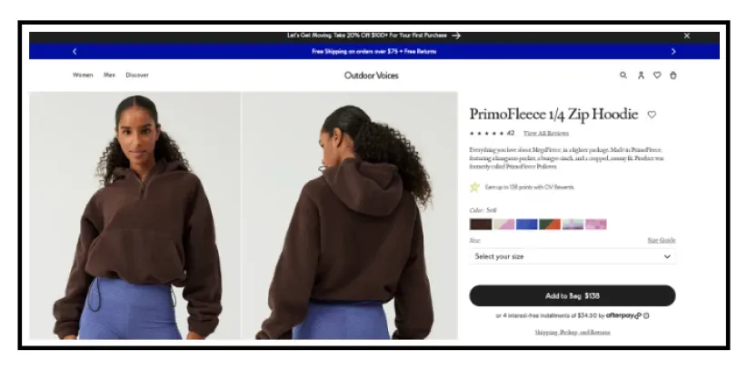 A Breakdown of High-Converting Product Pages Example - Outdoor Voices