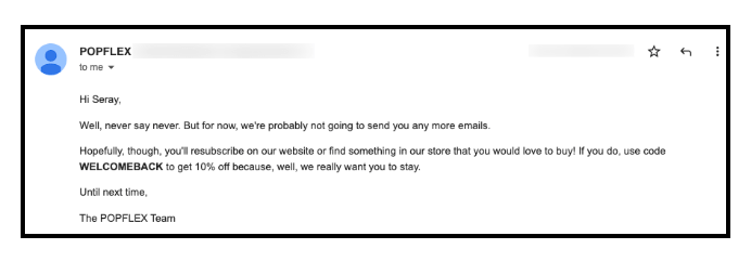 Killer Email Campaign Examples - Engagement email campaign from POPFLEX