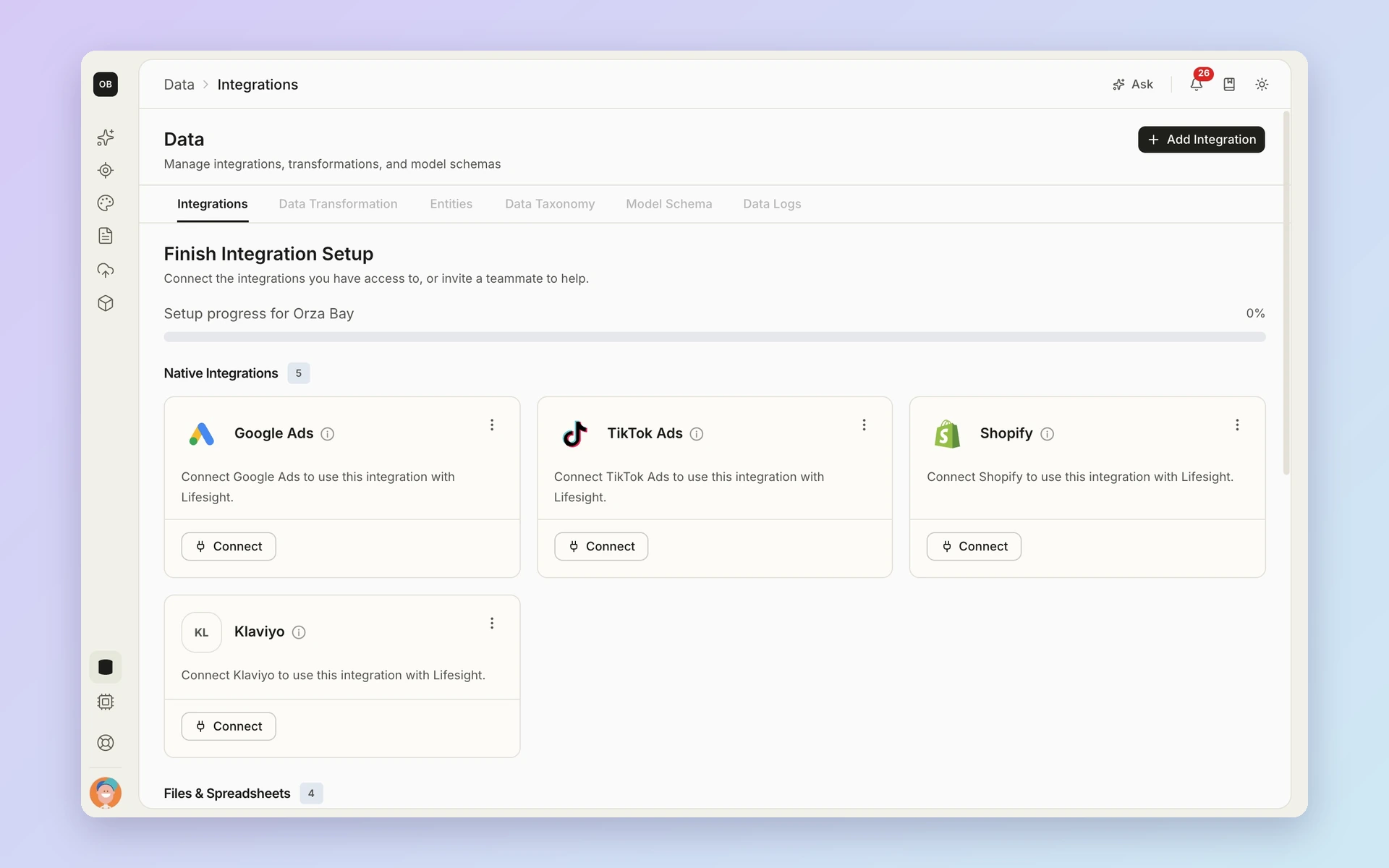 Connect and organize sources, fields and measurement definitions. 