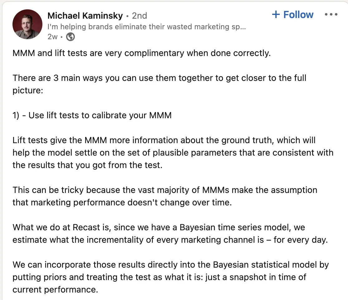 michael kaminsky founder of recast explains how to perform mmm lift tests correctly - Lifesight