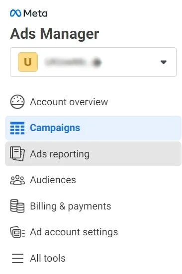 navigate to ads reporting section in facebook ads - Lifesight