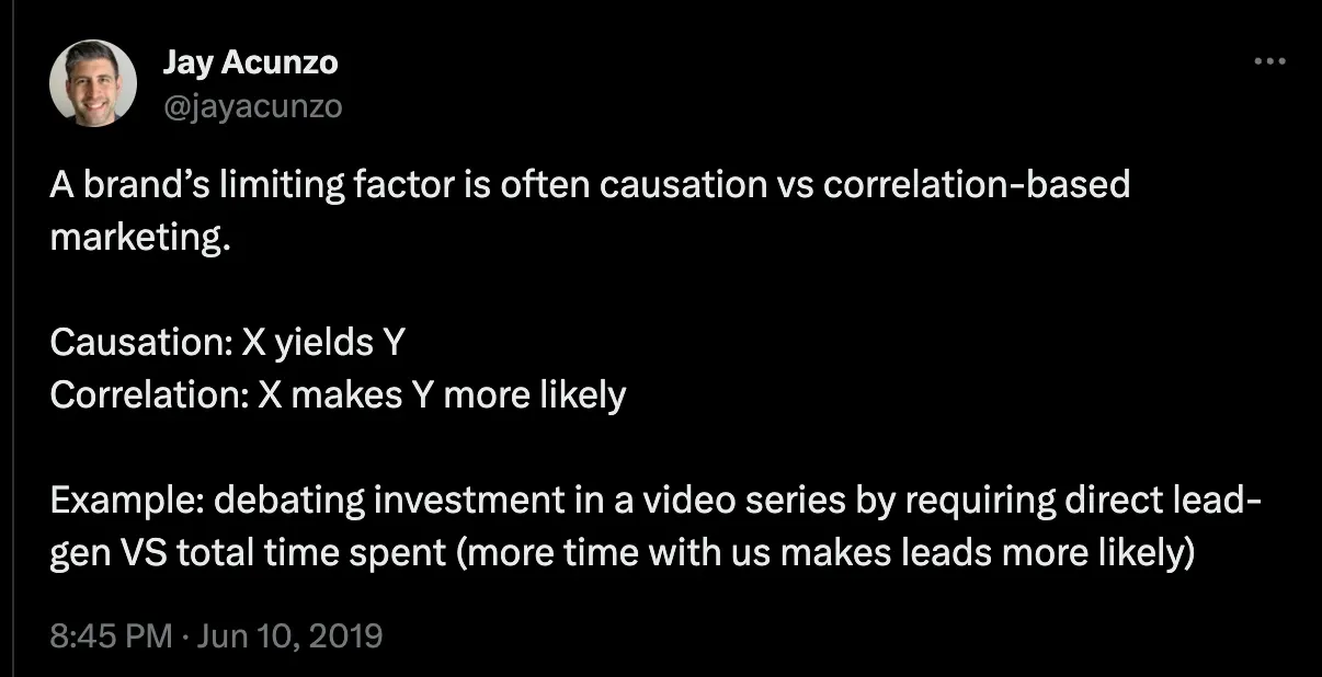real life dilemma of marketers deciding between causation and correlation post by Jay Acunzo 59a9dc7606 - Lifesight