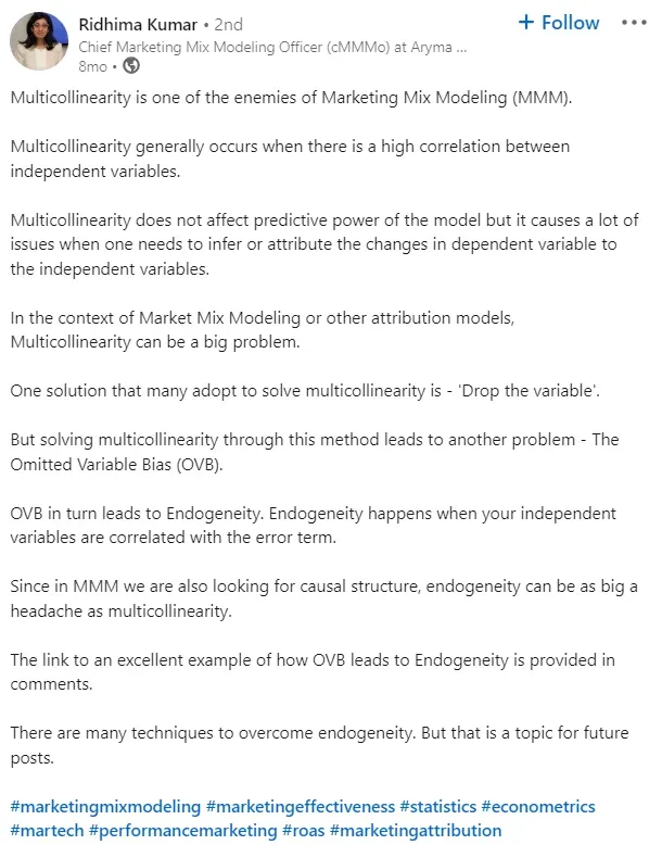 Ridhima Kumar Wrote on Fixing Multicollinearity