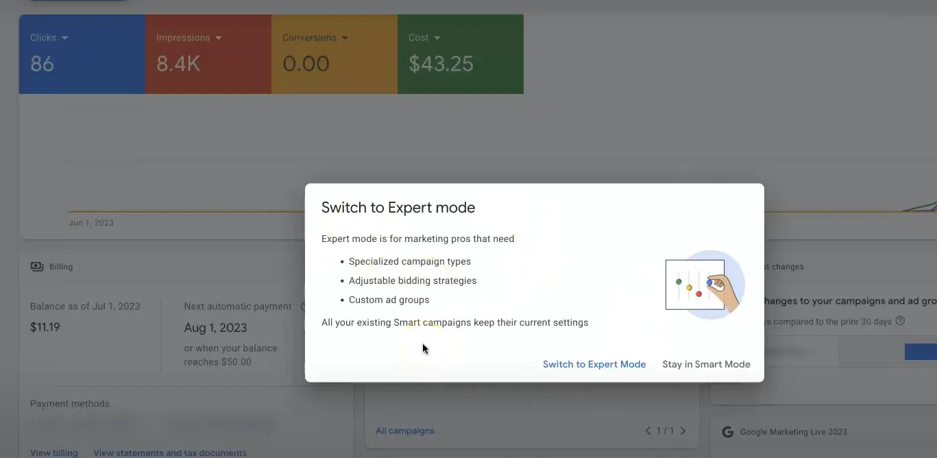 select switch to expert mode in google adS - Lifesight