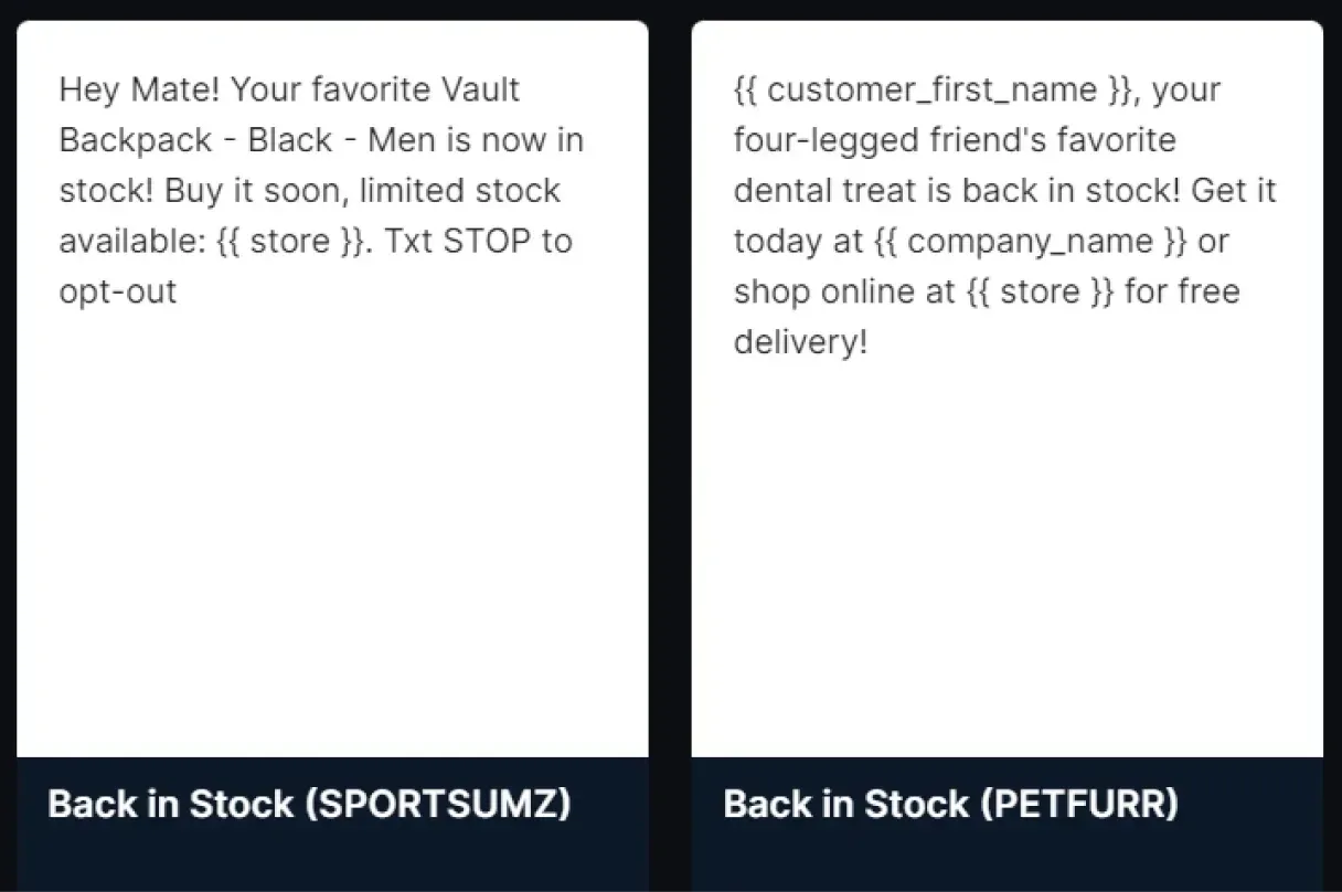 sms templates back in stock templates from lifesight d6d43412e7 - Lifesight