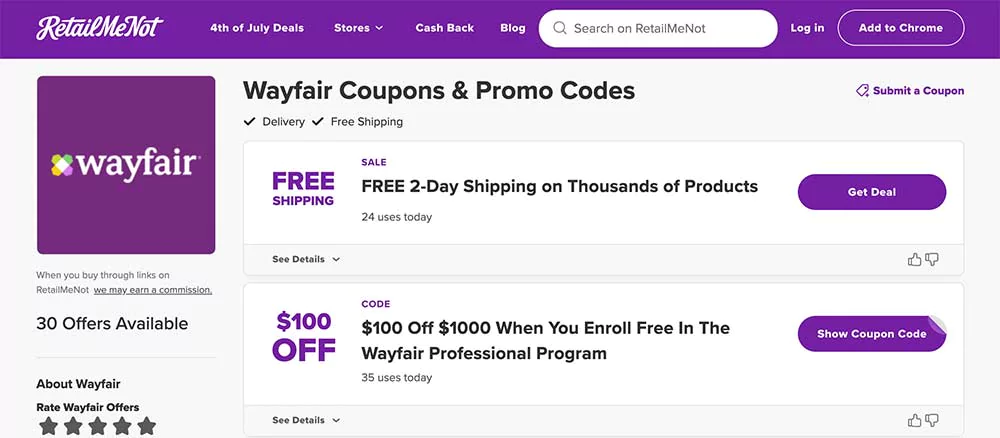 Types of Promo Codes - Fixed amount Discount by Wayfair